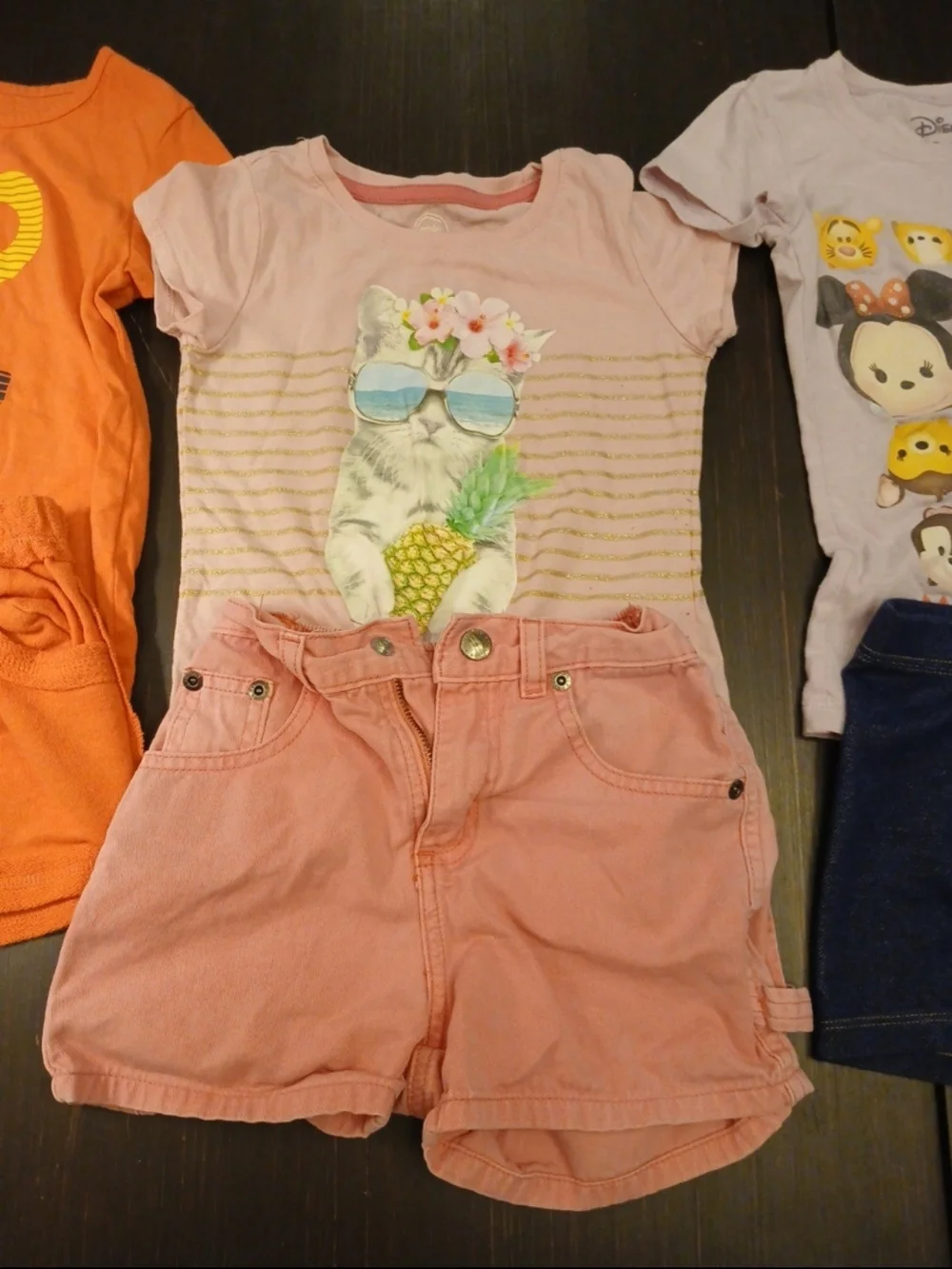 Girls Assorted Graphic Tee & Shorts Bundle - Unicorn, Minnie & Tropical Prints